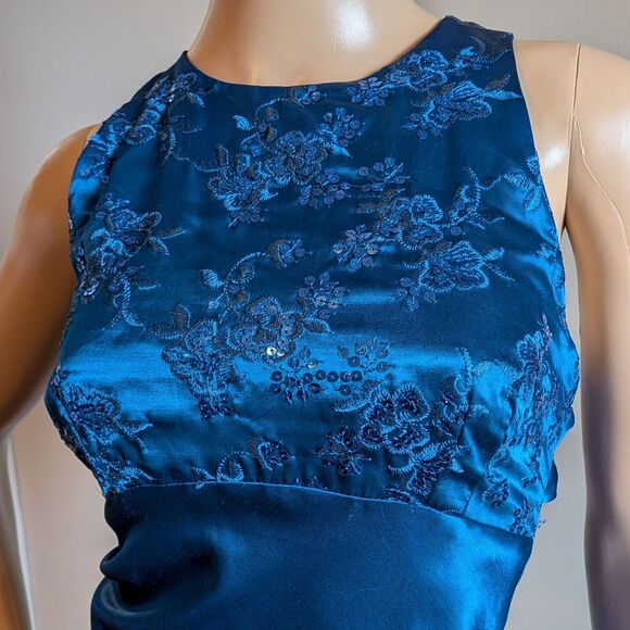 Vintage Y2K Zum Zum Blue Silky Evening Gown Maxi Prom Dress Sequins Size 4 - Picture 3 of 10